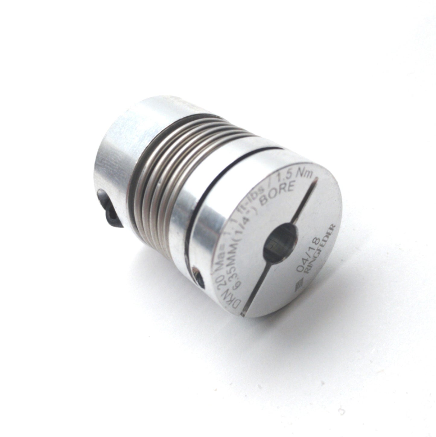 New Other Ringfeder DKN 20 Bellow Motor Coupler, 1/4" to 6mm Bore, 1 1/4" Long, 1.1ft-lbs