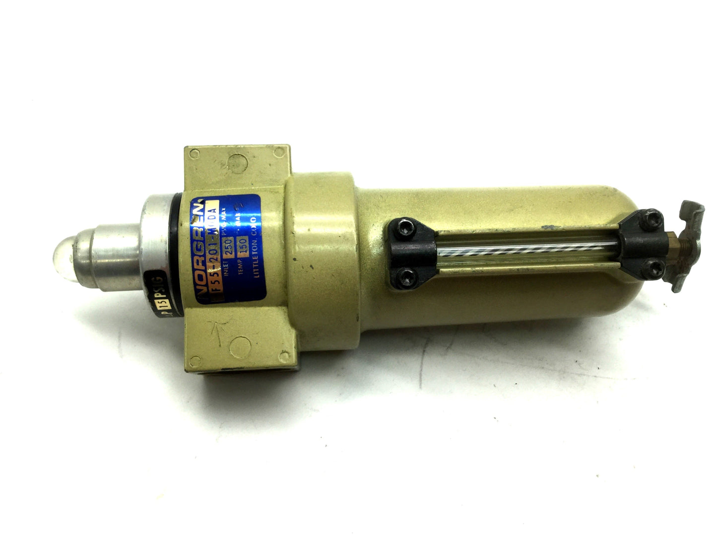 Used Norgren F55-201-MODA Filter & 5796-50 Service Indicator 1/4" NPT 250 PSI 150°F