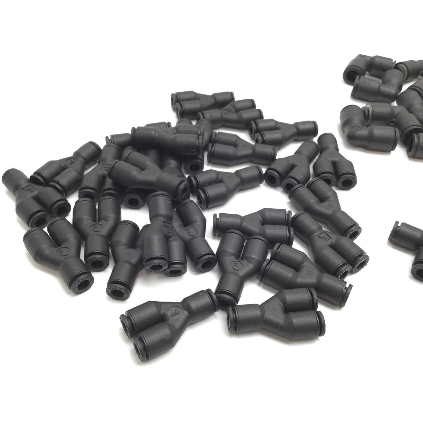 Used Lot of Legris Pneumatic Fittings, Elbow Tee Y Plug, 1/4 5/32 4mm 10-32 M5x0.8 M3
