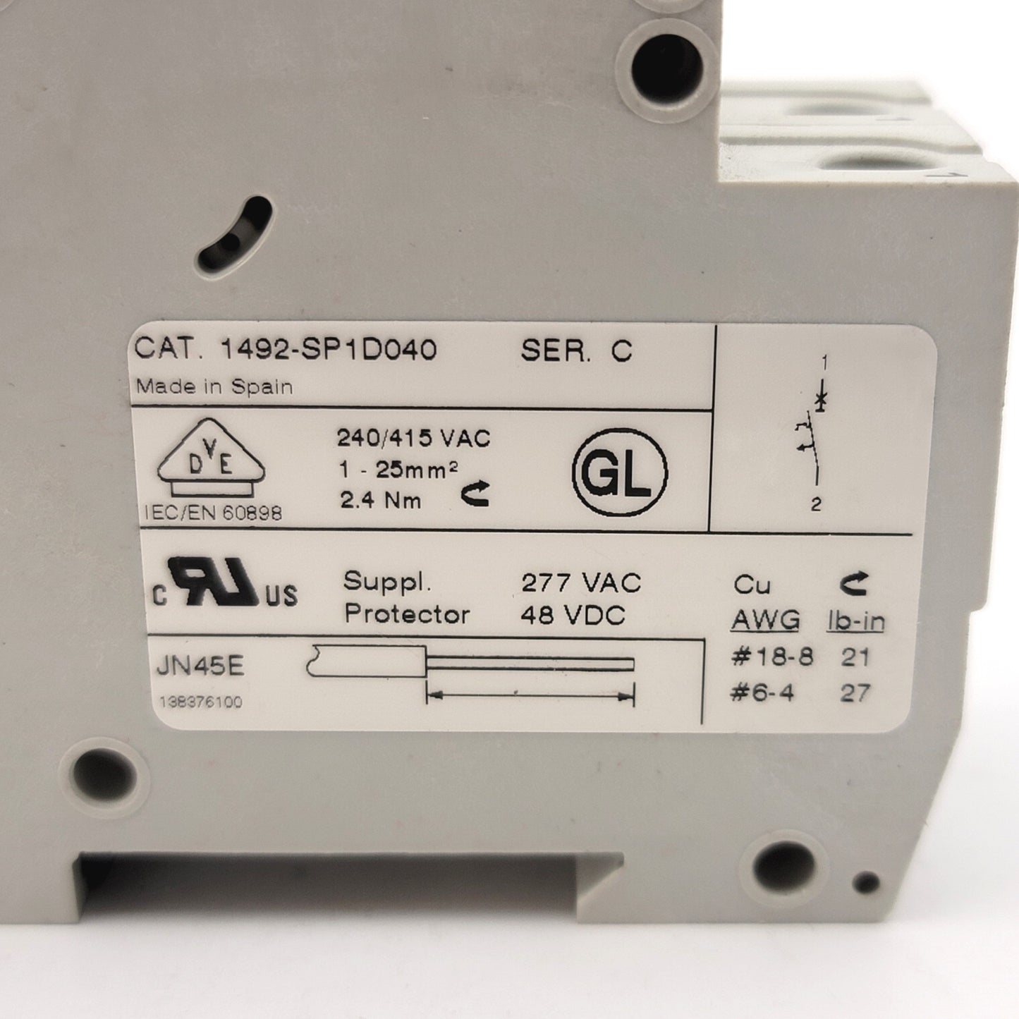 Used Lot Of 2 Allen Bradley 1492-SP1D040 Miniature Circuit Breaker 240/415VAC, 4A
