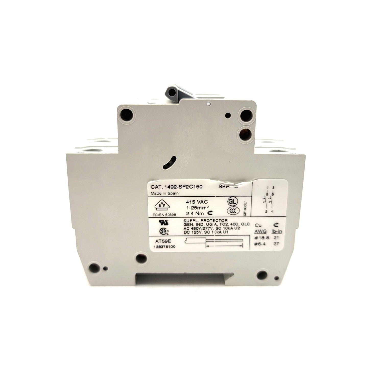 Used Allen Bradley 1492-SP2C150 Miniature Circuit Breaker, 240/415VAC, 15A, 2-Pole