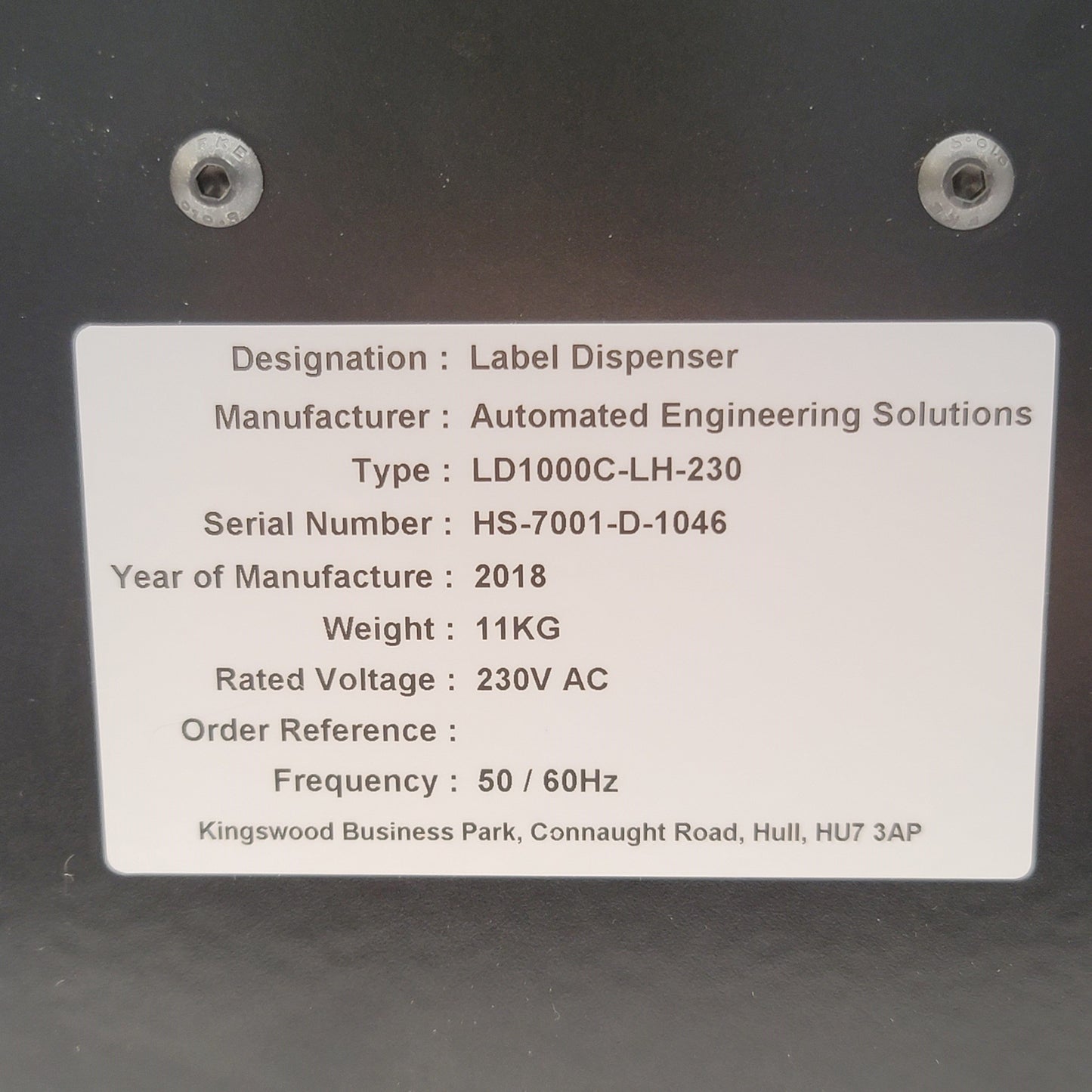 New – Open box Computype LD1000C-LH-230 Automatic Barcode Label Dispenser 230VAC 50/60Hz