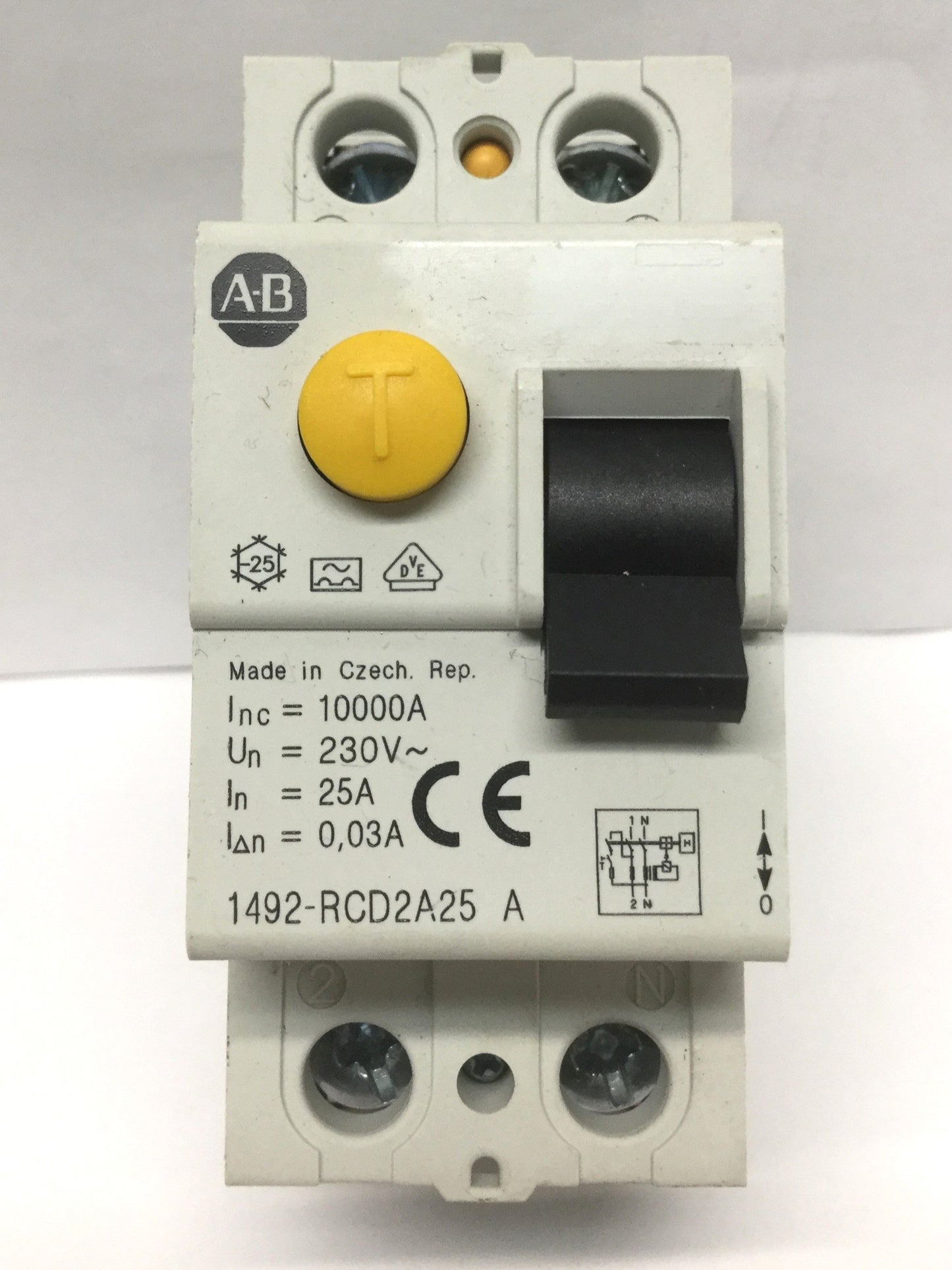 Used Allen Bradley 1492-RCD2A25 Residual Current Device Circuit Breaker, 230VAC, 25A