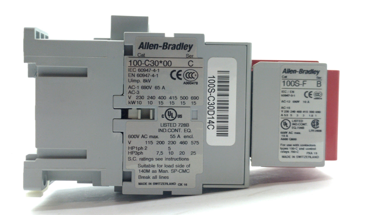 Used Allen Bradley 100S-C30D14C Contactor 3 Pole Guard Master 600VAC 55A/10A 120VAC