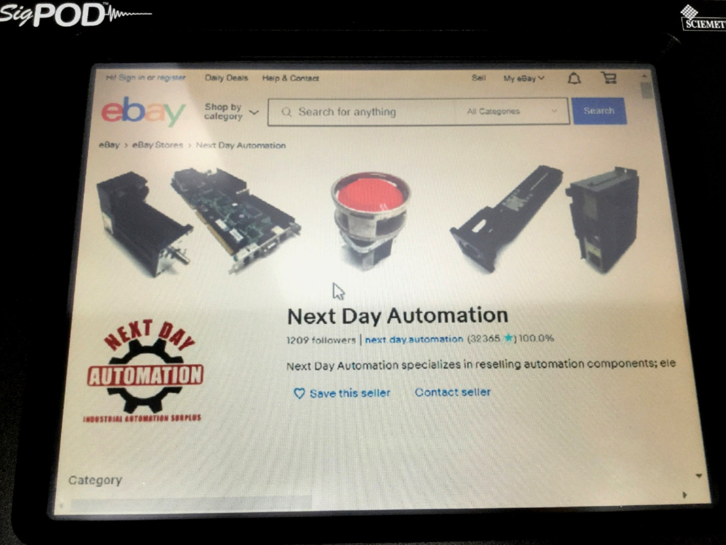 Used SCIEMETRIC 1490 sigPOD Process Monitor 10" Touch Panel Display Interface, 24VDC