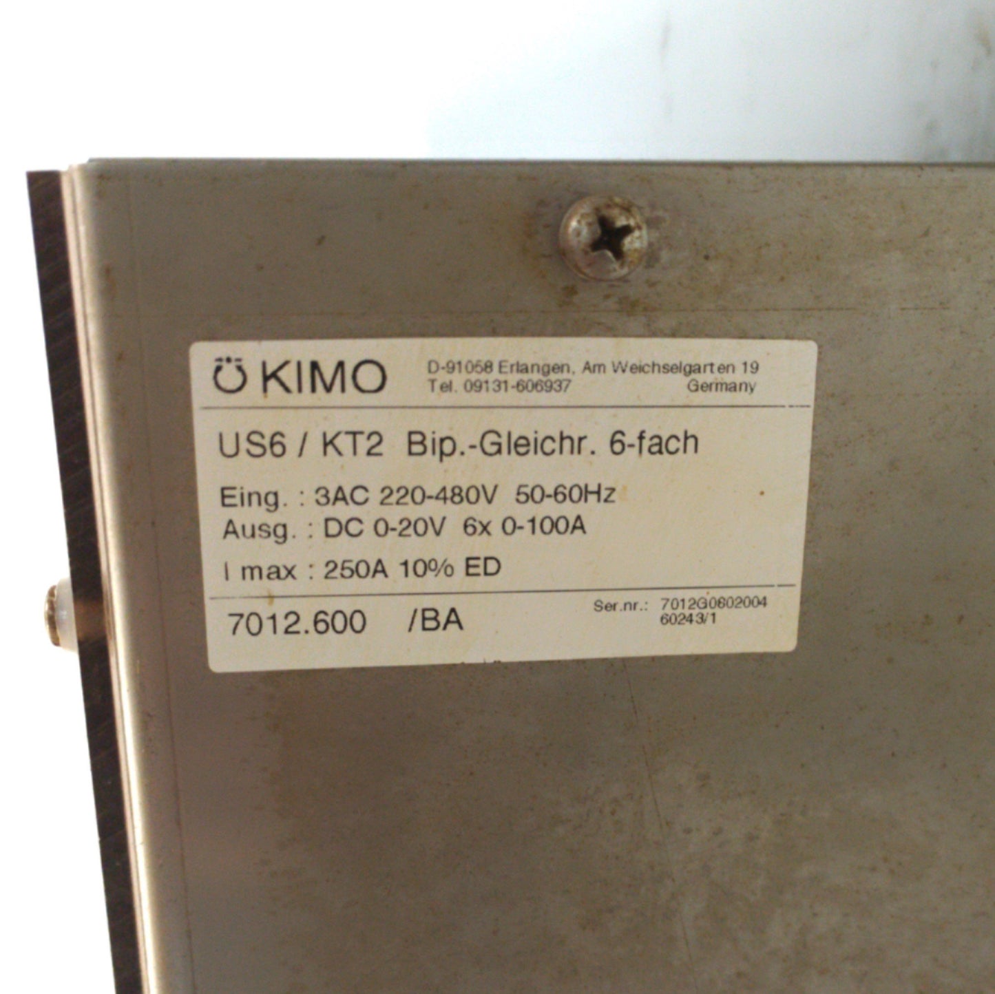 Used KIMO US6/KT2 PLC Controlled Power Converter, 6x 4Q 100A 0-20VDC, Ø3 220-480VAC