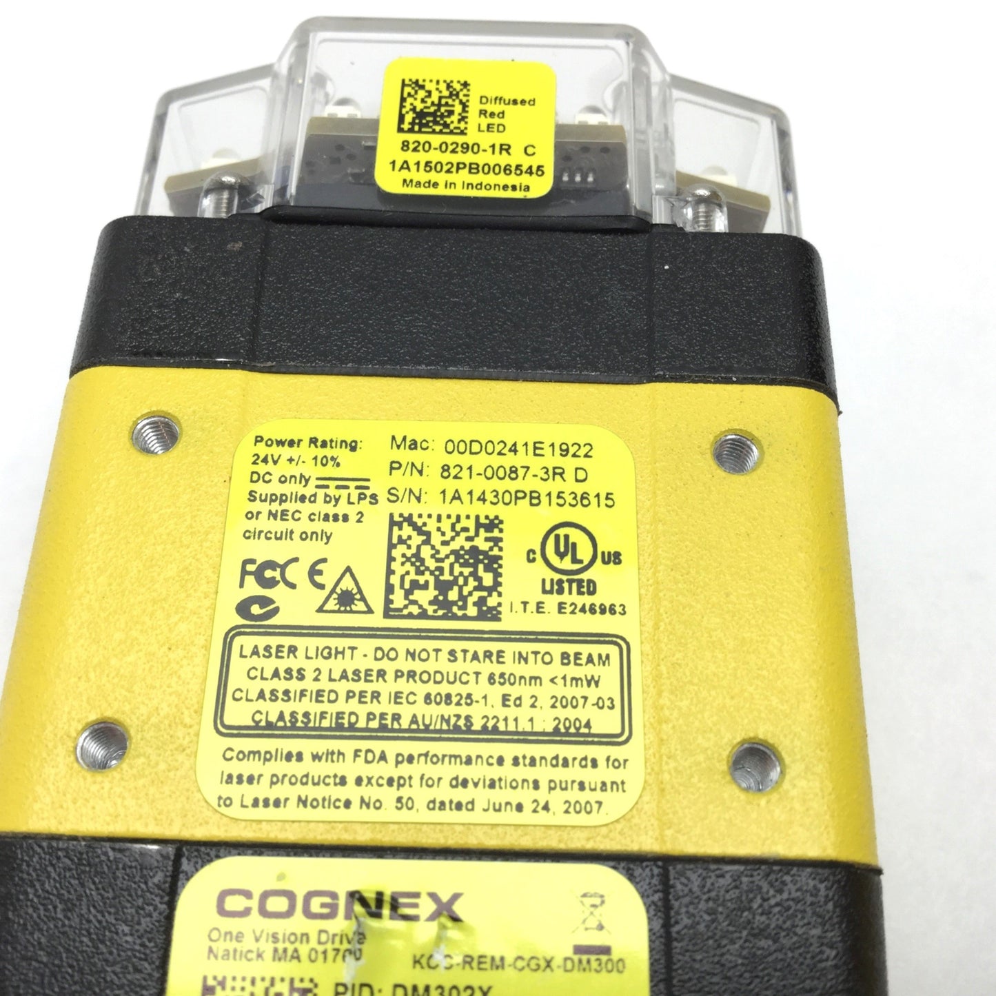 Used Cognex DM302X Dataman Fixed Mount Barcode Reader, 1D 2D, 24VDC, 1280x1024