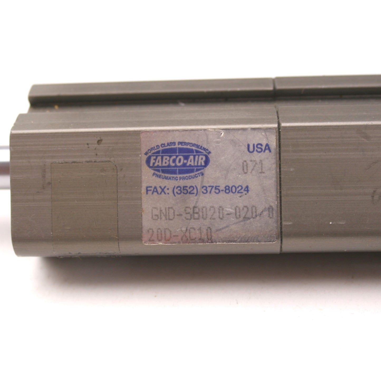 Used Fabco Air GND-SB020-020/0 Dual Rod Pneumatic Cylinder Stroke: 7/8" Ports: 10-32