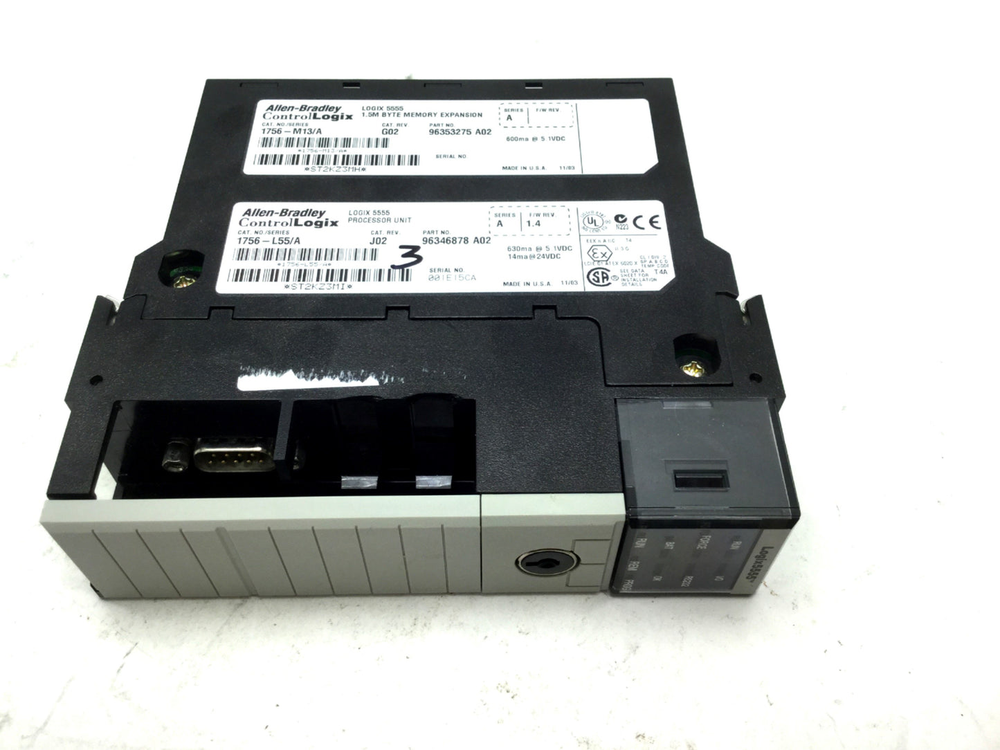 Used Allen Bradley 1756-L55/A Control Logix PLC Processor 1756-M13A 5555 1.5MB Memory