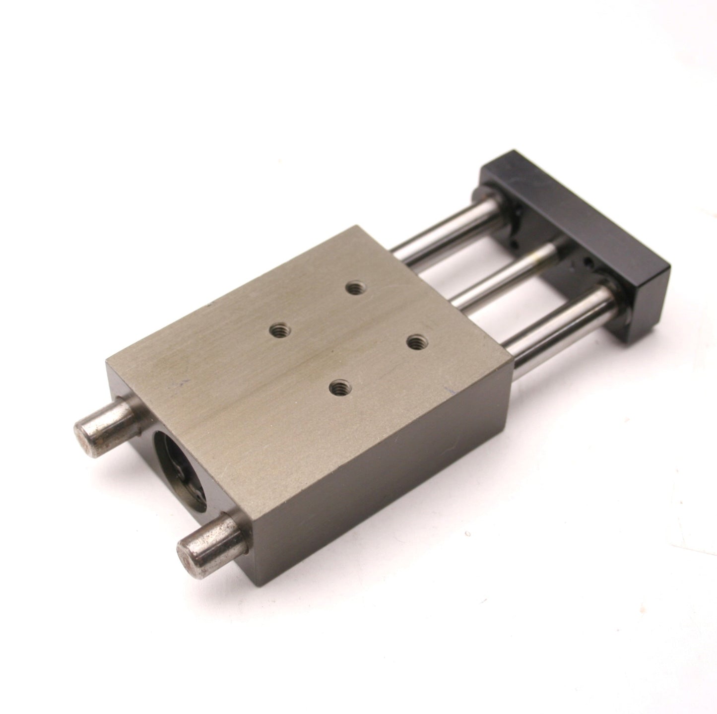 Used PHD Double Acting Pneumatic Guided Cylinder, 1.5" Stroke, 10/32-M5x0.8 Ports