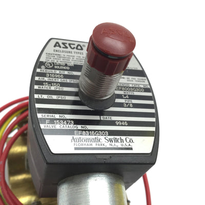 Used Asco Red-Hat EF8316G303 Solenoid Valve, Pressure: 15-150psi, Ports: 3/8" NPT