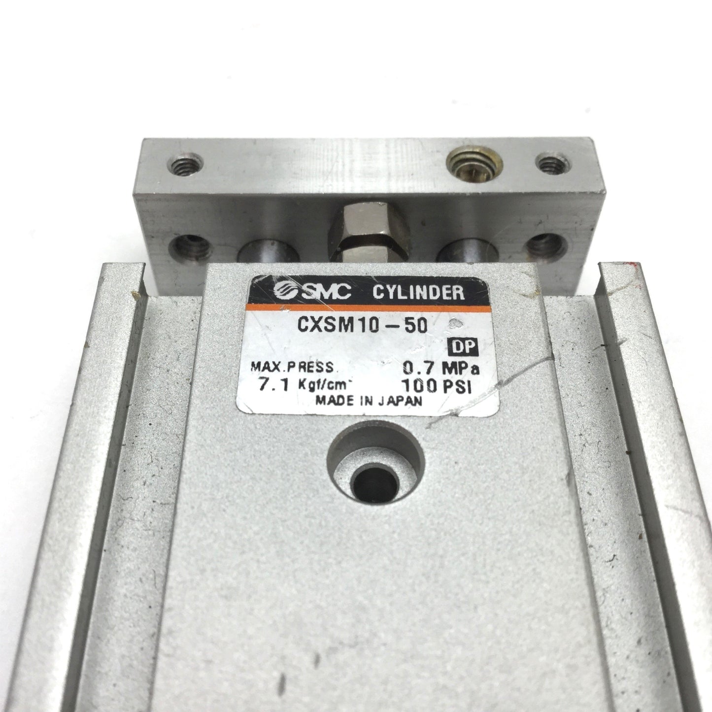 Used SMC CXSM10-50 Dual Rod Cylinder, Bore: 10mm, Stroke: 50mm, M5x0.8, 0.7MPa 100psi