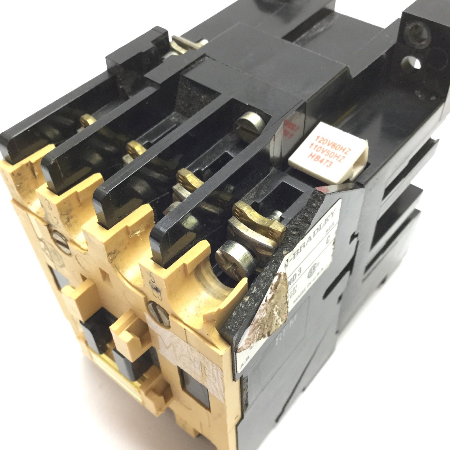 Used Allen Bradley 104-A18ND3 Contactor, 3-Pole, Coil: 110/120VAC, *Broken Housing*