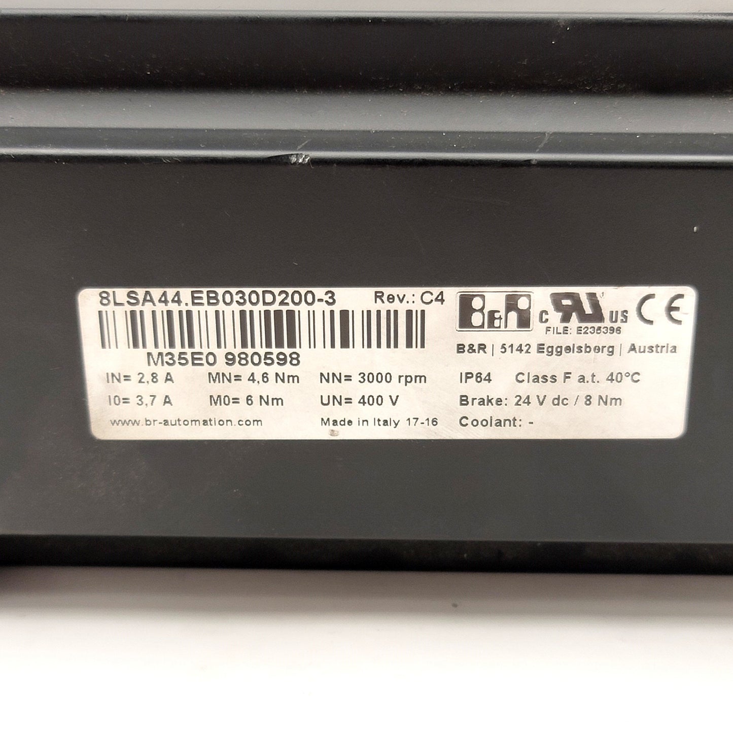 Used B&R 8LSA44.EB030D200-3 AC Servo Motor With Brake 400V, 3,000RPM, 6Nm, IP64