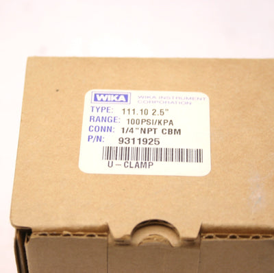 New WIKA 9311925 Pressure Gauge, 0-100PSI, 1/4" NPT CBM, Type: 111.10 2.5"