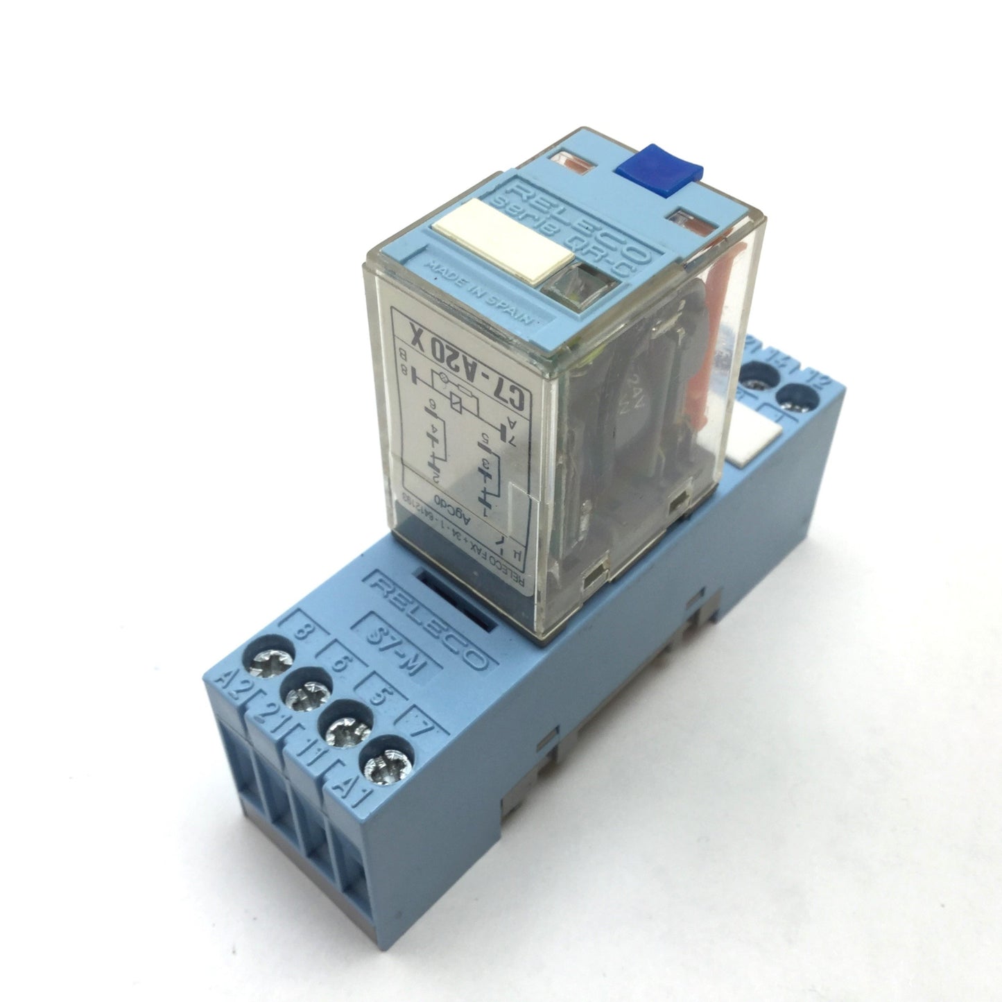 Used Releco C7-A20X Ice Cube Relay, DPDT, Coil: 24VDC, Rating: 10A 250V, With Socket