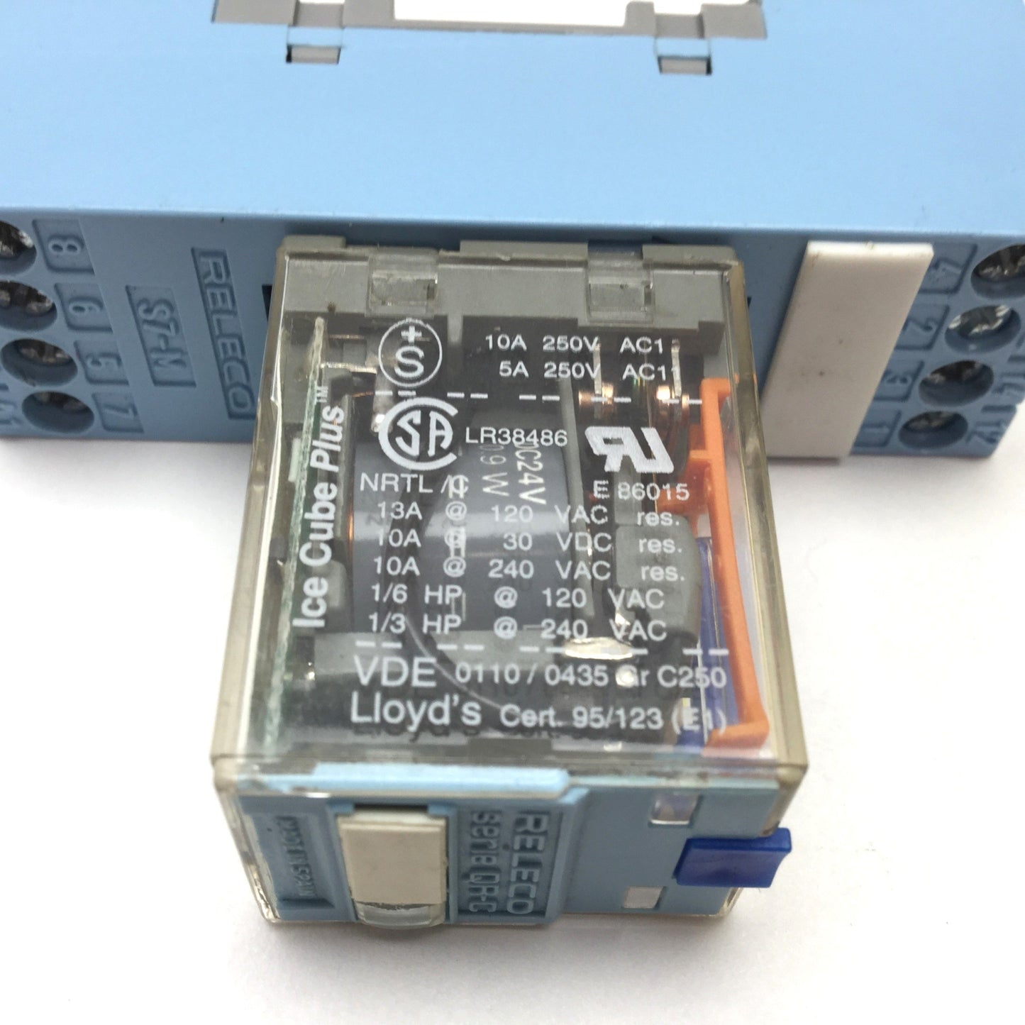 Used Releco C7-A20X Ice Cube Relay, DPDT, Coil: 24VDC, Rating: 10A 250V, With Socket