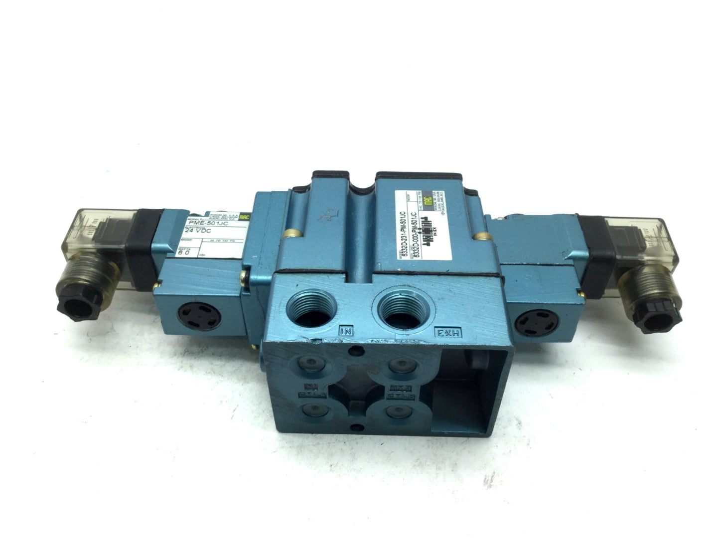Used MAC 6332D-231-PM-501JC Pneumatic Spool Valve 3-Pos 4-Way 24VDC 3/8" NPT