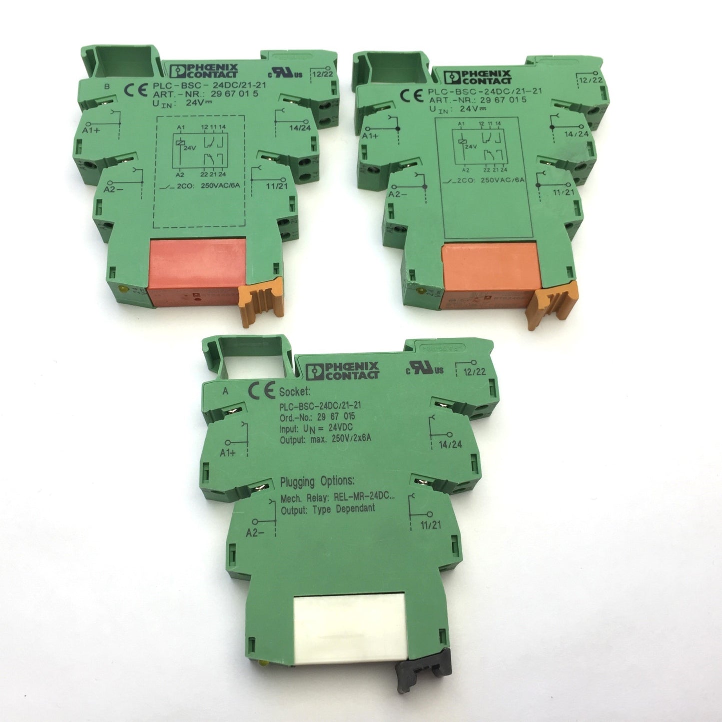 Used Lot of 3 Phoenix Contact PLC-BSC-24DC Solid State Relay Bases 2967015, In: 24VDC