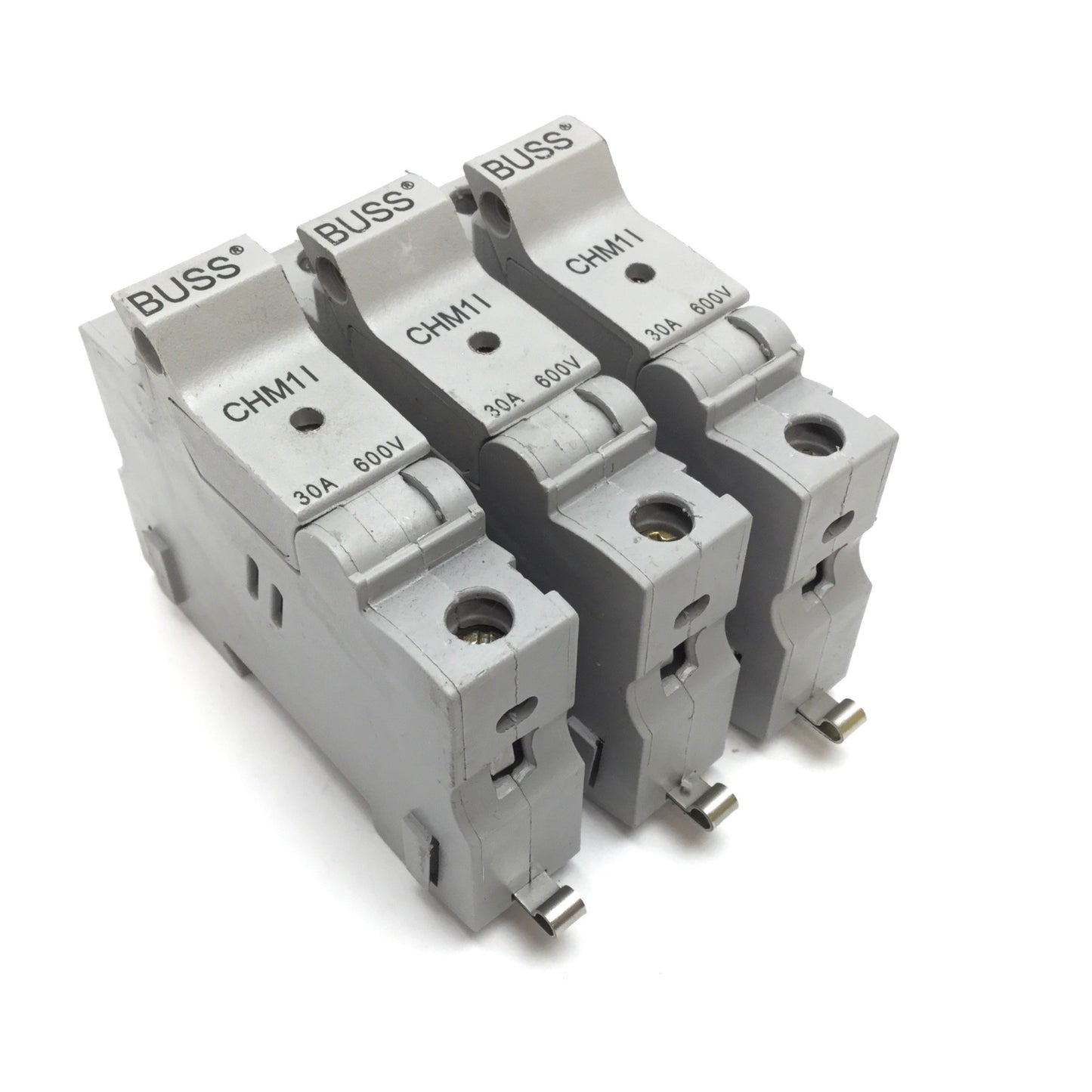 Used Lot of 3 Buss CHM1I Fuse Holder, 1-Pole, Rating: 30A 600V, 1.52" x 0.4" Fuses