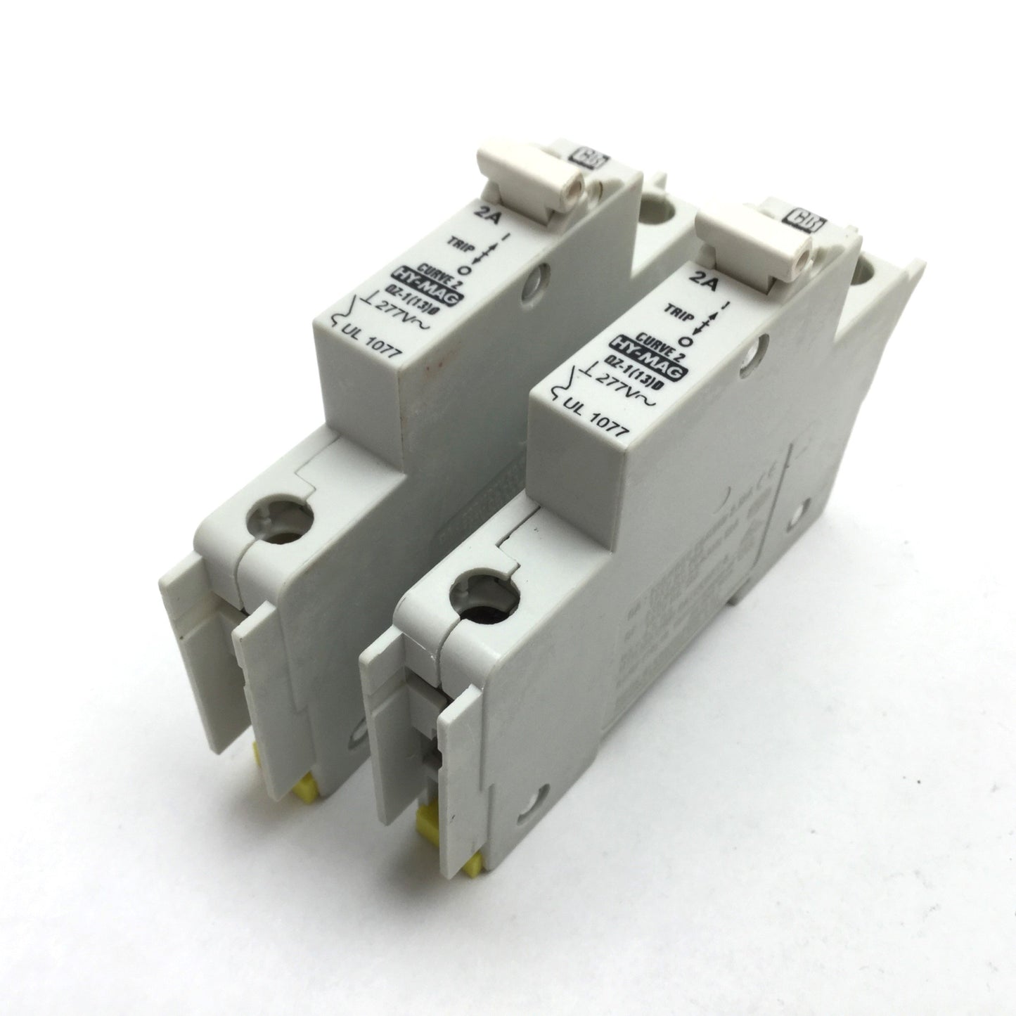 Used Lot of 2 CBI QZ-1(13)D Circuit Breaker, 1-Pole, Rating: 2A 277VAC, DIN Rail