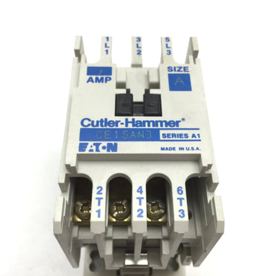 Used Eaton Cutler Hammer CE15AN3 Contactor, 3-Pole, Coil: 110/120VAC, W/ C320KGT3 Aux