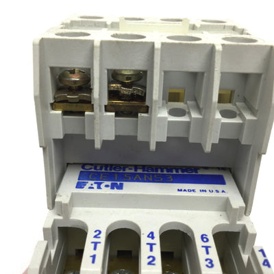 Used Eaton Cutler Hammer CE15ANS3 Contactor, 3-Pole, Coil 110/120VAC, W/ C320KGT3 Aux