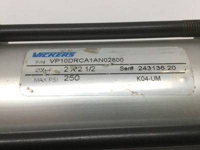New – Open box Vickers VP10DRCA1AN 02800 Air / Hydraulic Cylinder 2" Bore, 2.5" Stroke, 250psi
