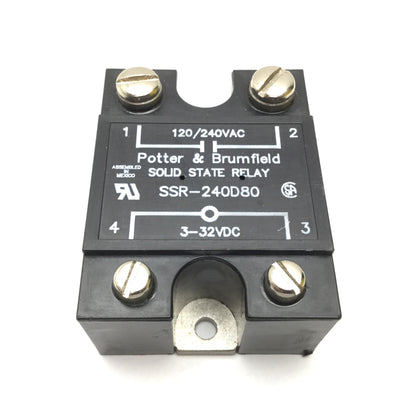 New Potter & Brumfield SSR-240D80 Solid State Relay, In 3-32VDC, Out 120/240VAC 80A
