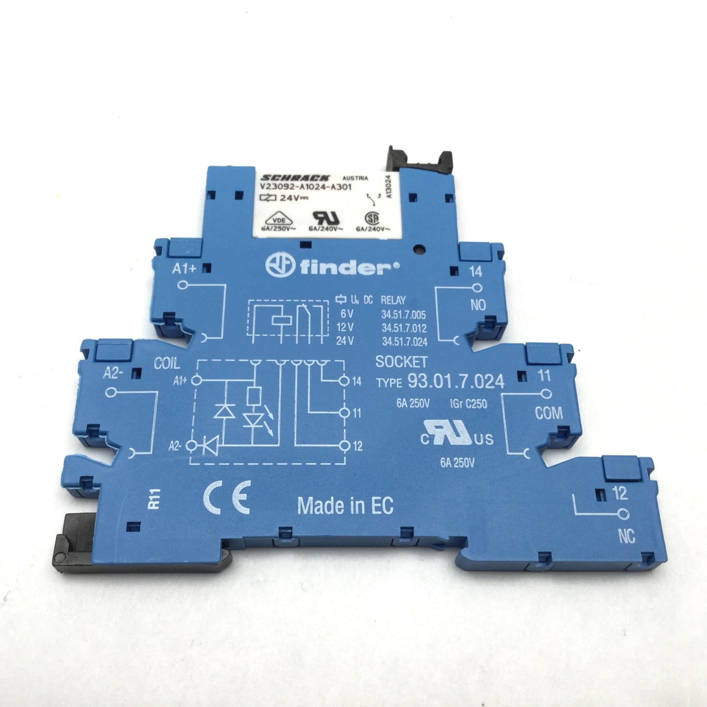 Used Lot of 2 Schrack V23092-A1024-A301 General Purpose Relay, 24VDC, w/ Socket