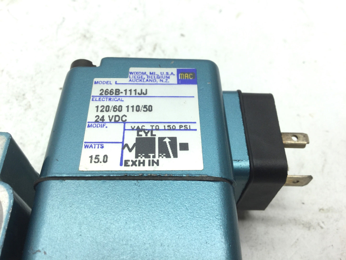 Used Mac 266B-11JJ Solenoid Valve Voltage: 120/110VAC 50/60Hz 24VDC 2-Way