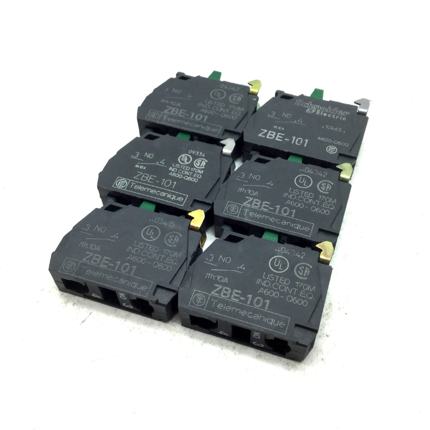 Used Lot of 6 Schneider Telemecanique ZBE-BE101 Contact Blocks Normally Open NO