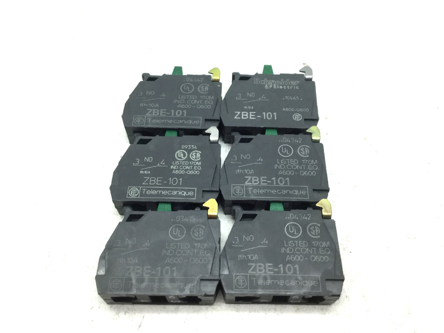 Used Lot of 6 Schneider Telemecanique ZBE-BE101 Contact Blocks Normally Open NO