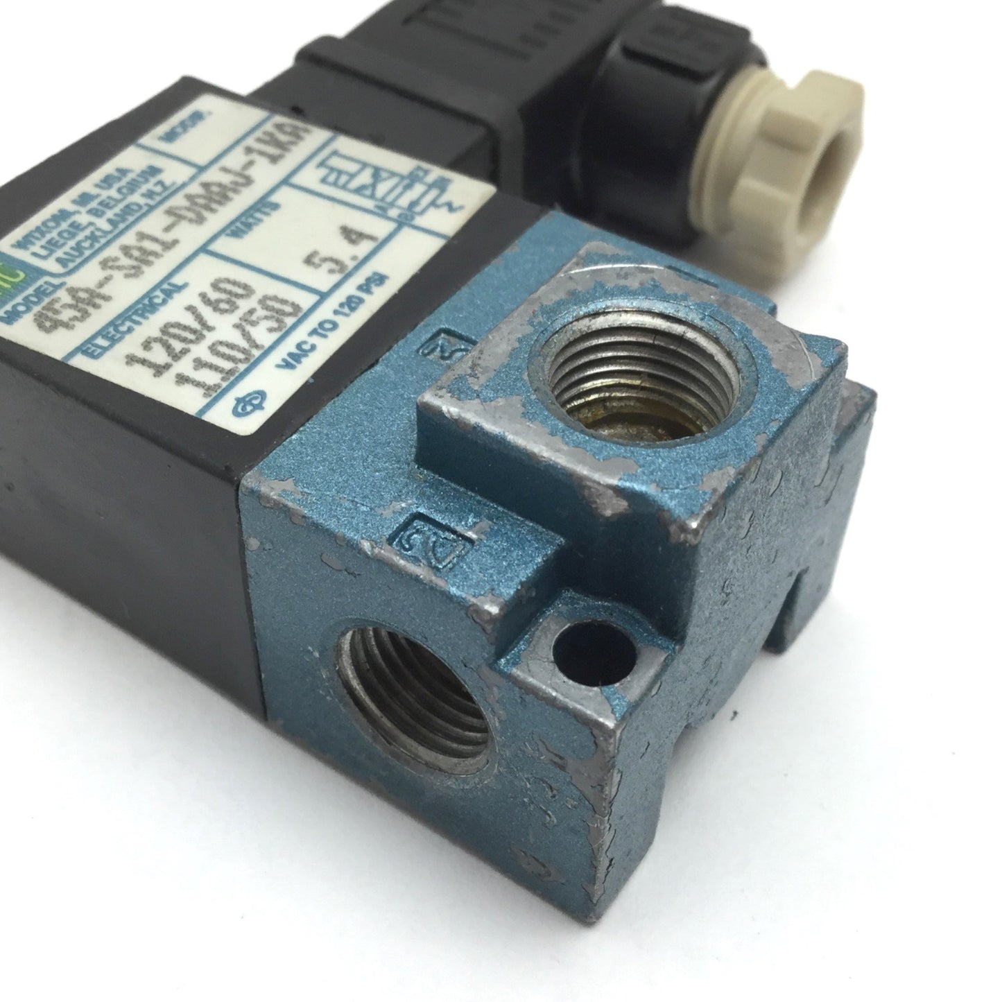Used Mac 45A-SA1-DAAJ-1KA Solenoid Valve, 2-Position 3-Port, 110/120VAC, 1/8" NPT