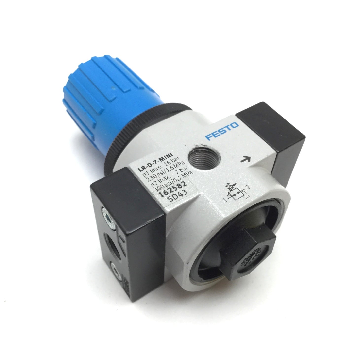 Used Festo 162582 LR-D-7-MINI Regulator, Supply: 230psi Max, Set: 100psi Max, G1/8