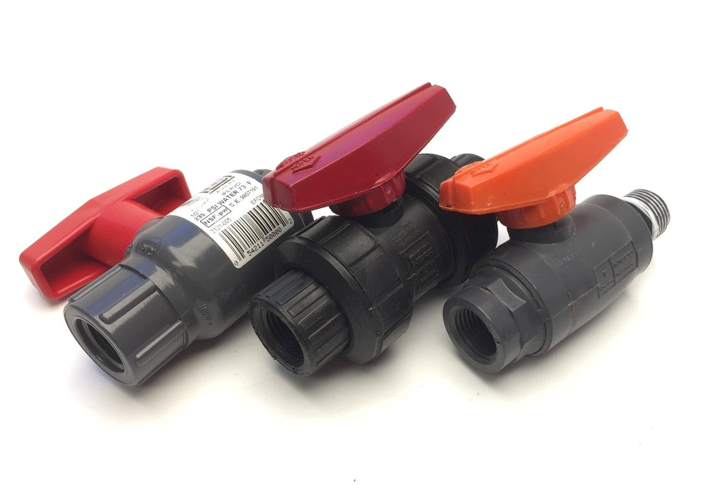 Used Lot of 1/2" Assorted PVC, CPVC Female Threaded In-Line Ball Valves, 1/4 Turn