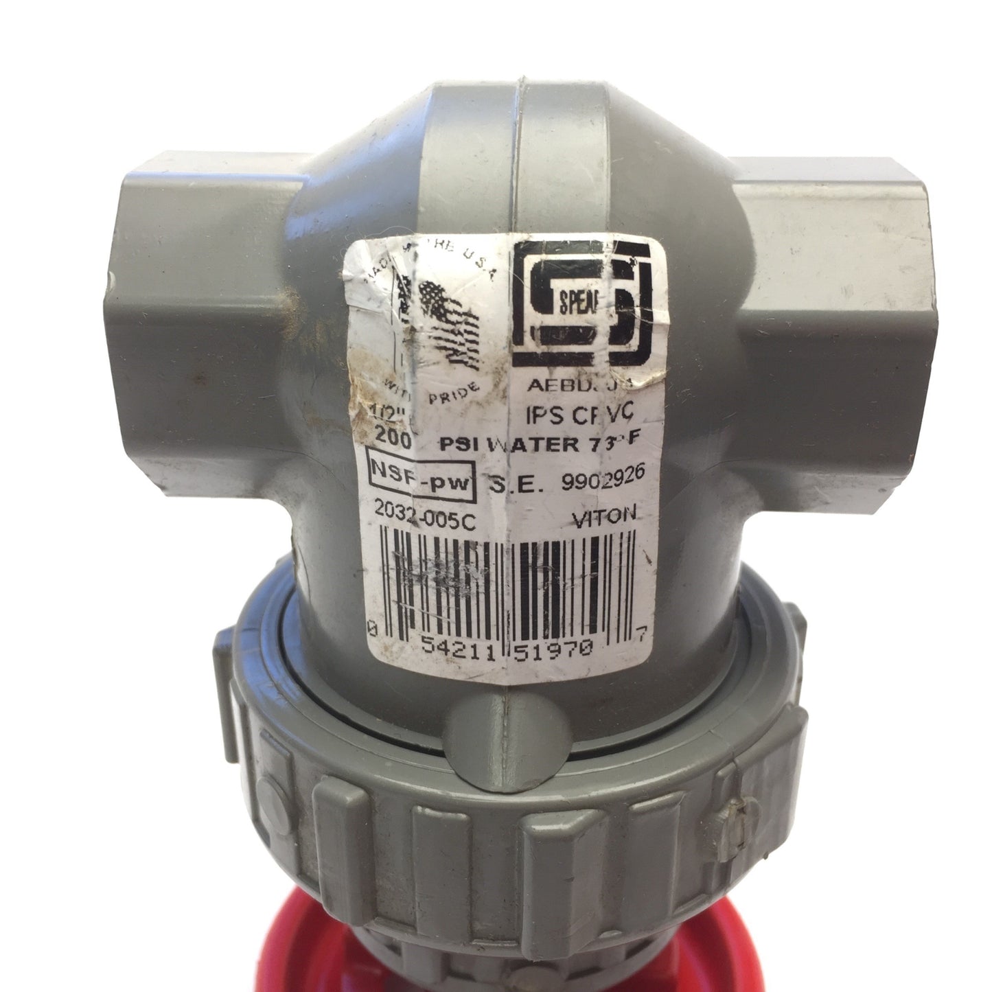 New Spears 2032-005C Gate Valve 1/2" Socket Weld, CPVC, 200PSI, Viton O-Ring, 200°F