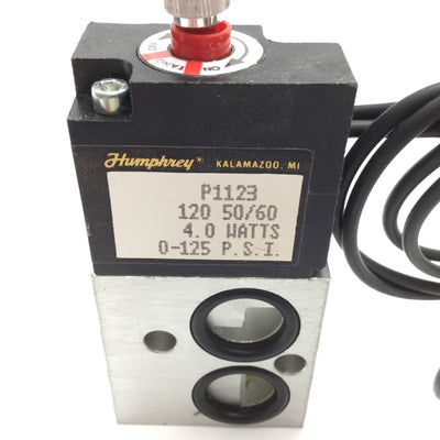 New – Open box Humphrey P1123 Solenoid Valve, 2-Position 4-Port, 120VAC, 1/8" NPT, 0-125psi