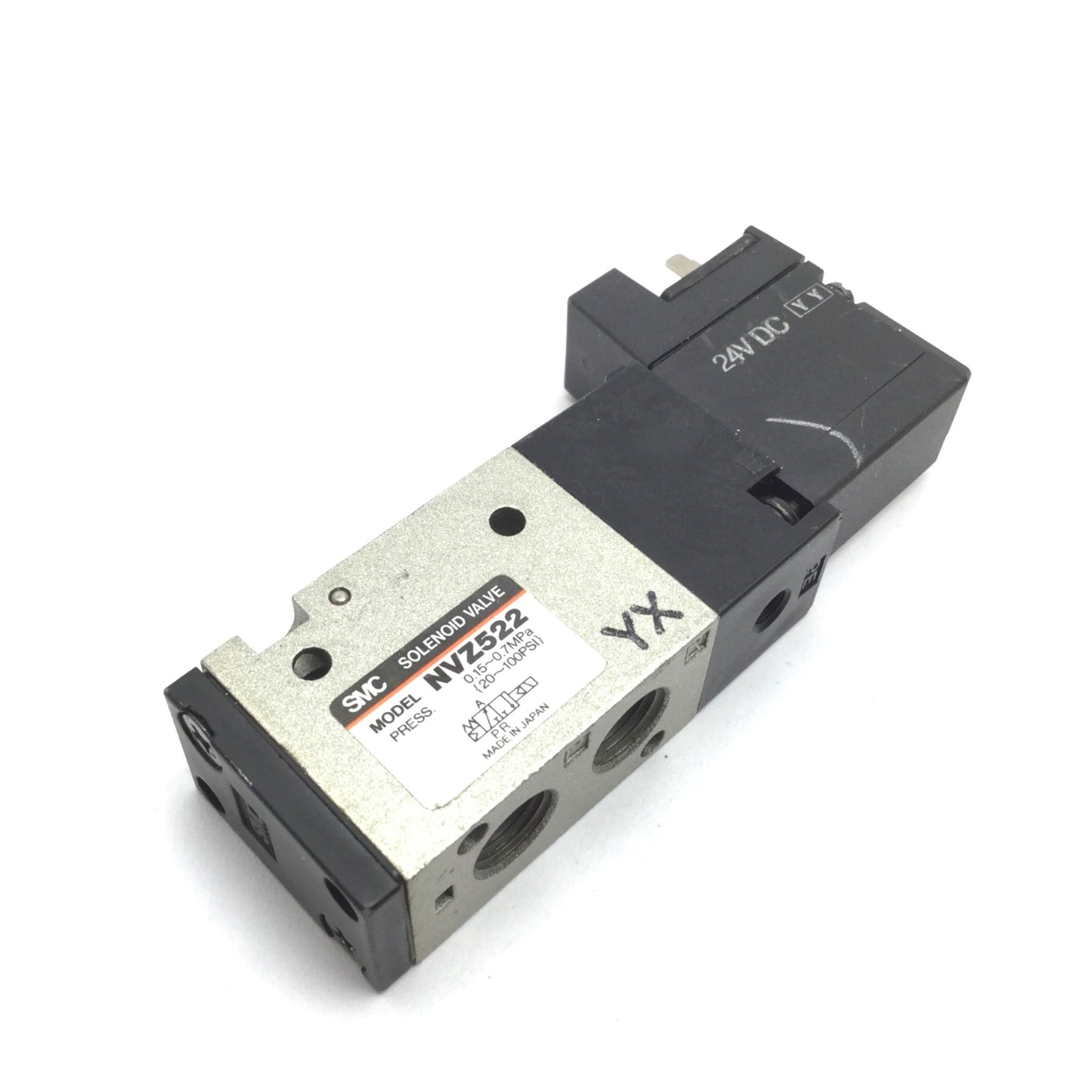 Used SMC NVZ522 Solenoid Valve, 2-Position 3-Port, 24VDC, 20-100psi, 1/8" NPT