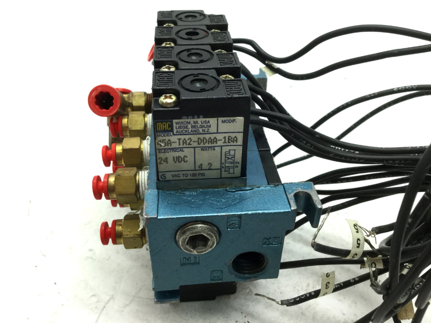 Used Mac 4x 45A-TA2-DDAA-1BA Solenoid Valves 24VDC 1/8" NPT W/ Flow Control