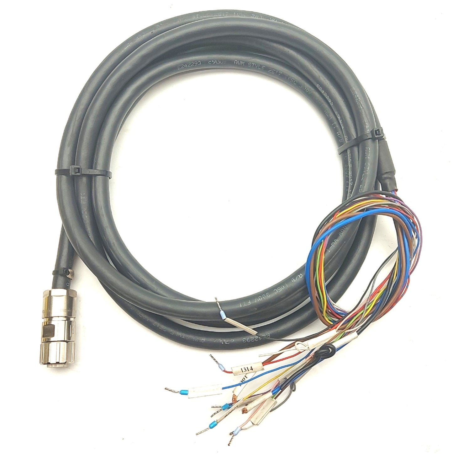 Used Hummel Cable, M16 15-Pole Female Connector to Flying Leads, 8 Feet Long, Black