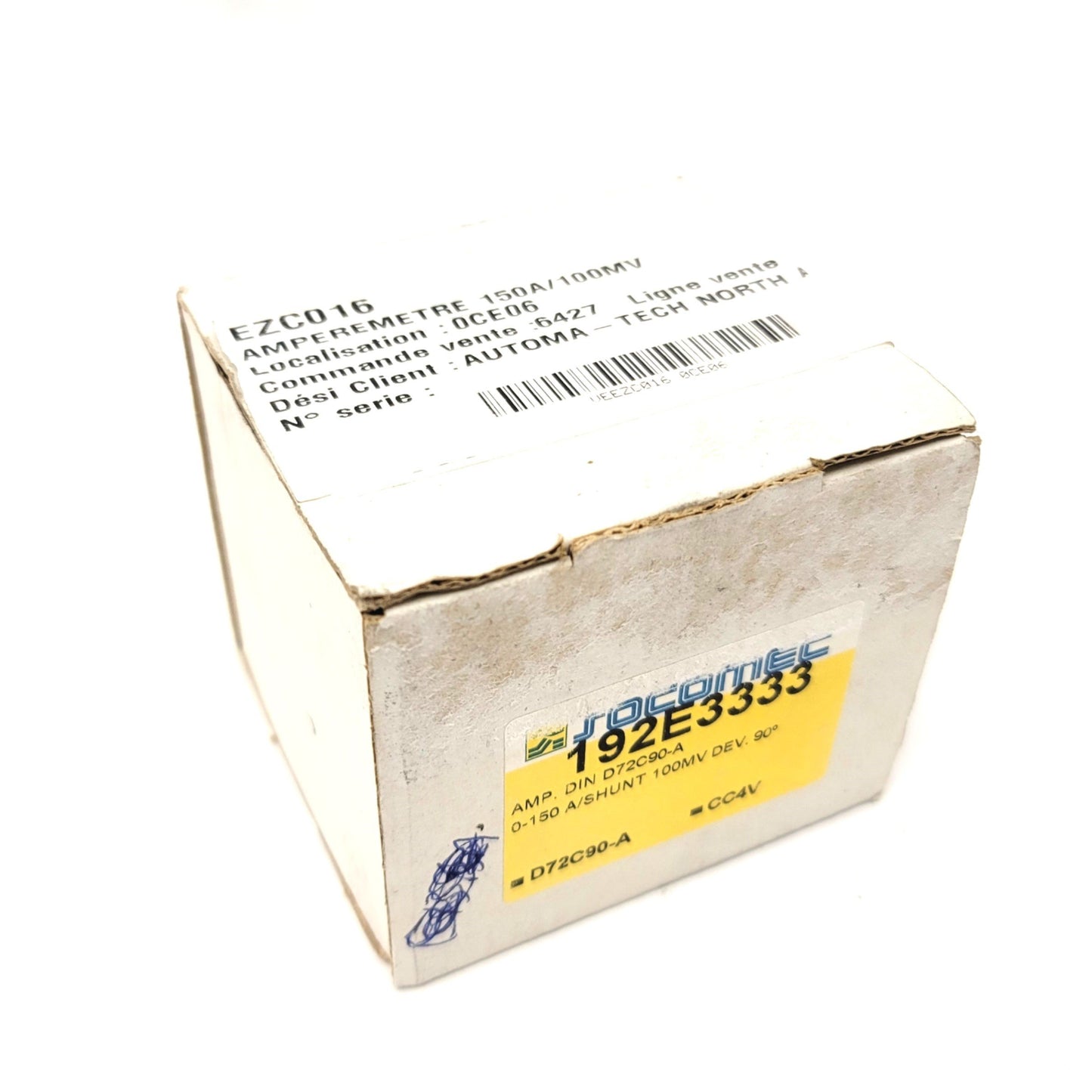 New Socomec 192E3333 Analog DC Amperemeter Range: 0-150A/100mV Dev 90° DIN 72