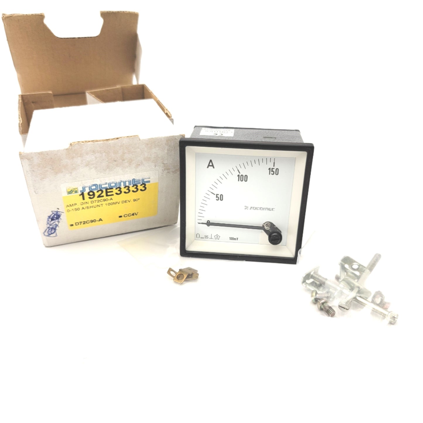 New Socomec 192E3333 Analog DC Amperemeter Range: 0-150A/100mV Dev 90° DIN 72