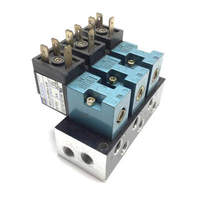Used Bank of 3 MAC 45A-L00-DDAJ-1JM Solenoid Valve, 2-Position 4-Port, 24VDC 1/8" NPT