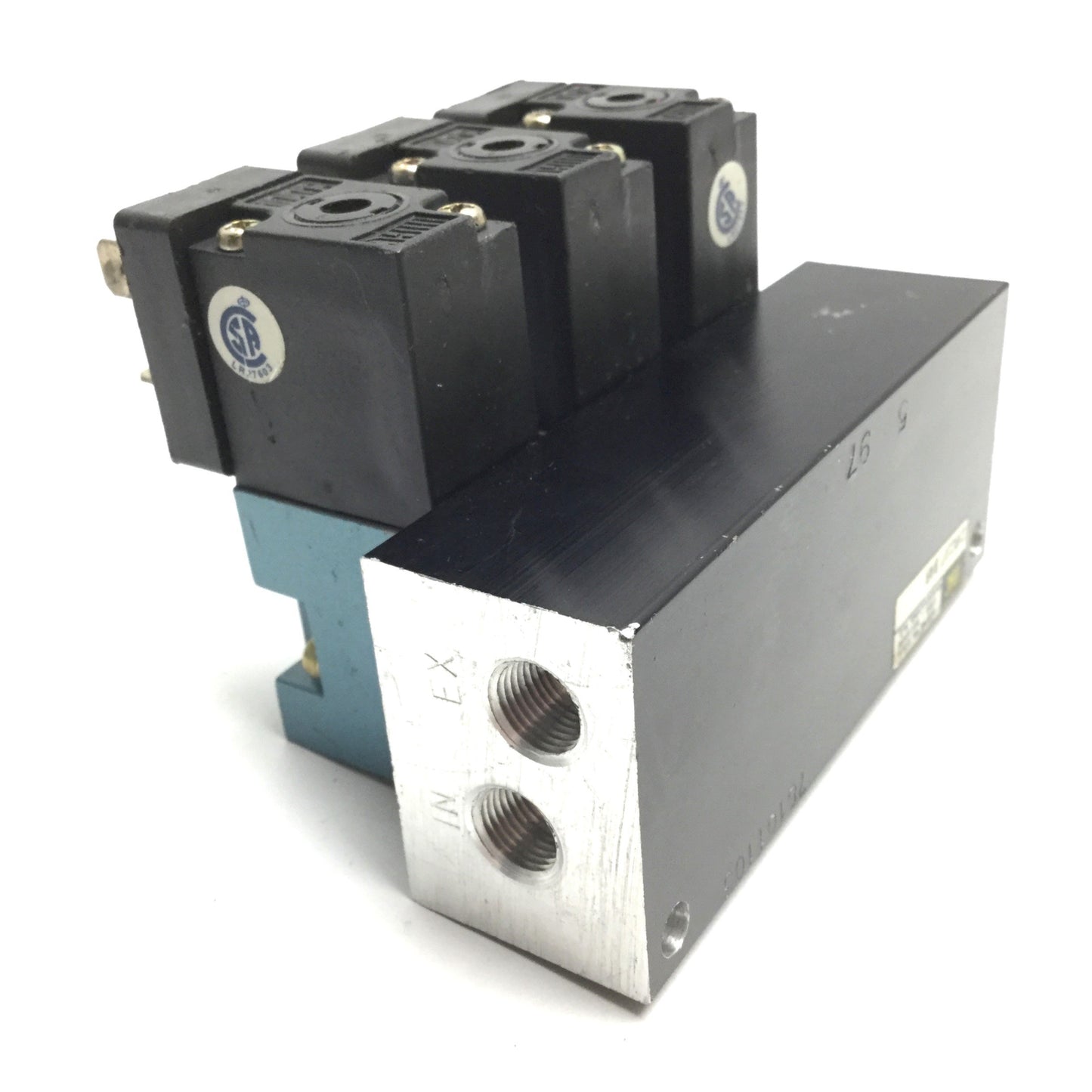 Used Bank of 3 MAC 45A-L00-DDAJ-1JM Solenoid Valve, 2-Position 4-Port, 24VDC 1/8" NPT