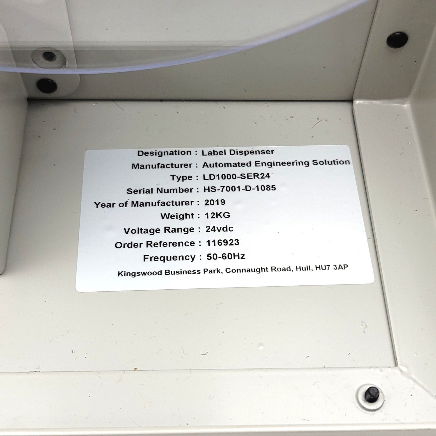 Used Computype LD1000-SER24 Automatic Barcode Label Dispenser 24VDC