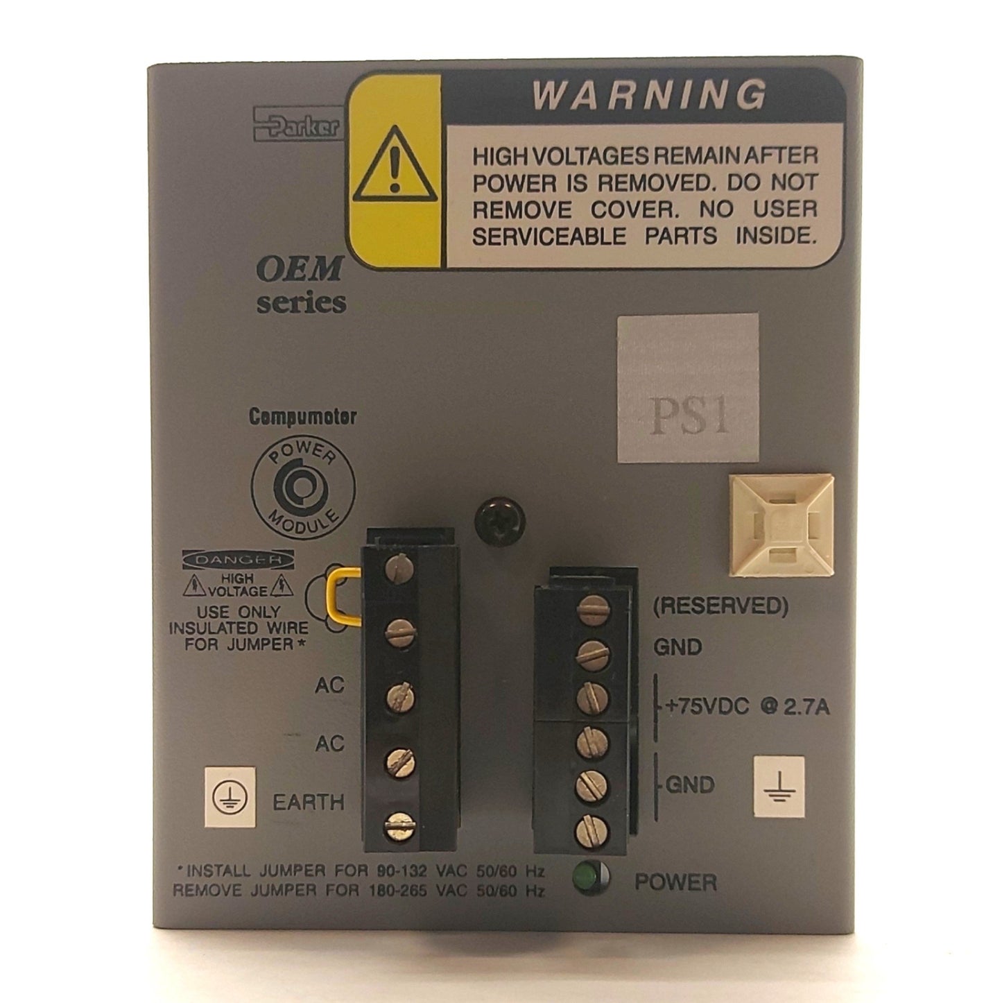 Used Parker OEM300 Compumotor Power Module, 75VDC 2.7A Output, 120/240VAC 50/60Hz