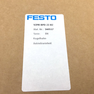 New Festo VZPR-BPD-22-R2 Ball Valve Actuator, Thread Rp2, Actuator Ports G1/8