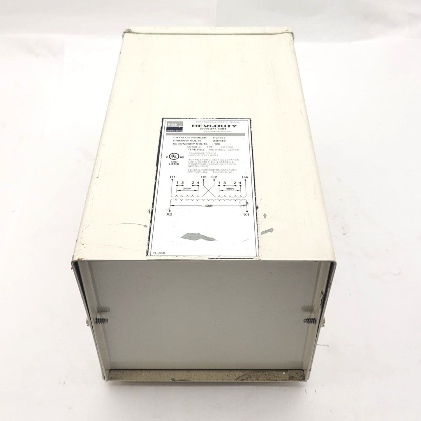 Used Sola Hevi-Duty HZ1000 Industrial Control Transformer In 240/480V, Out 120V 1kVA
