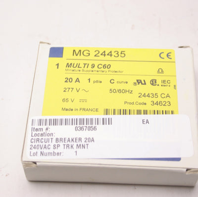New Merlin Gerin 24435 Multi 9 C60 Circuit Breaker, 1-Pole, 20A, C Curve